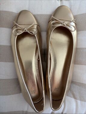 Metallic Gold Ballet Flats with Bow Accent